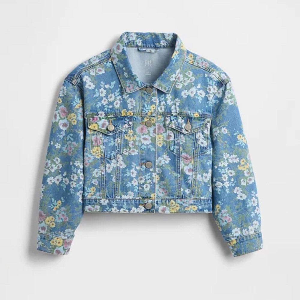 Gap kids floral ballon sleeve denim jacket